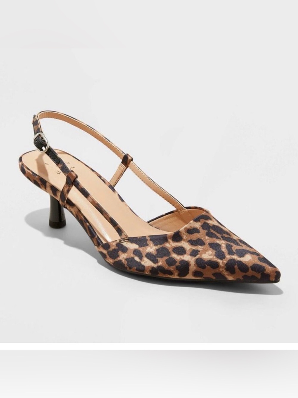 NEW A New Day Annette Satin Slingback Heels with Memory Foam Insole Leopard 8.5